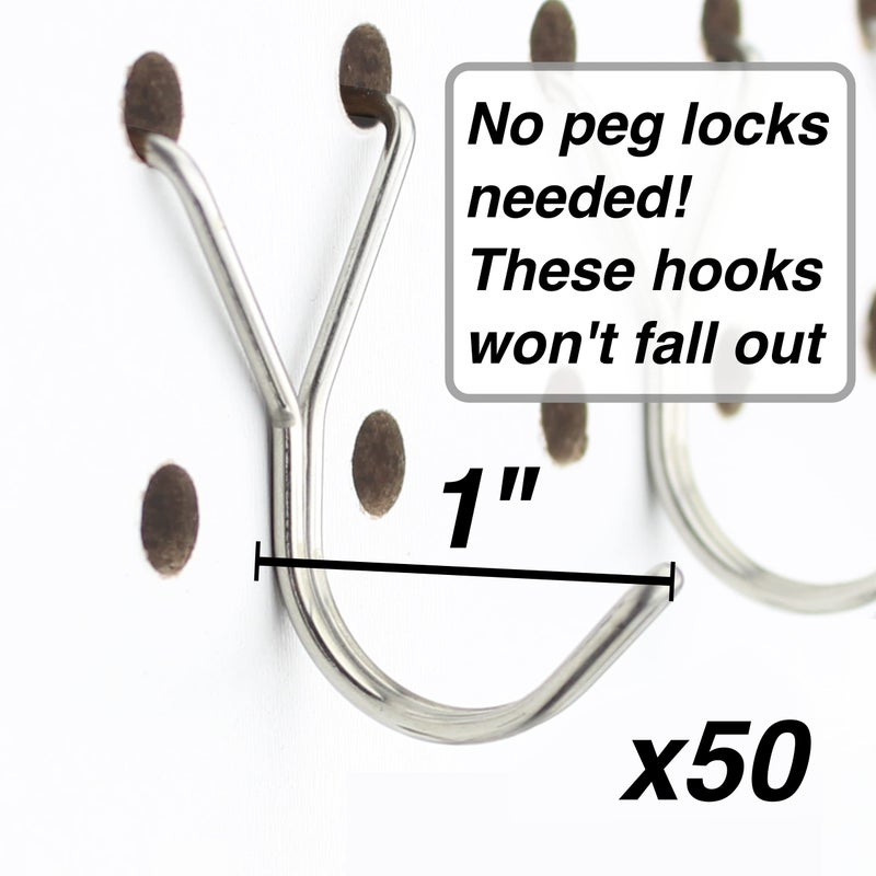 Right Arrange Stainless Steel Pegboard Hooks 50-Pack 1in J-Hook - Will Not Fall Out - Fits Any Peg Board - Multipurpose - Organize Necklaces, Jewelry, Retail Items, Keys, Craft or Supplies - Image 2